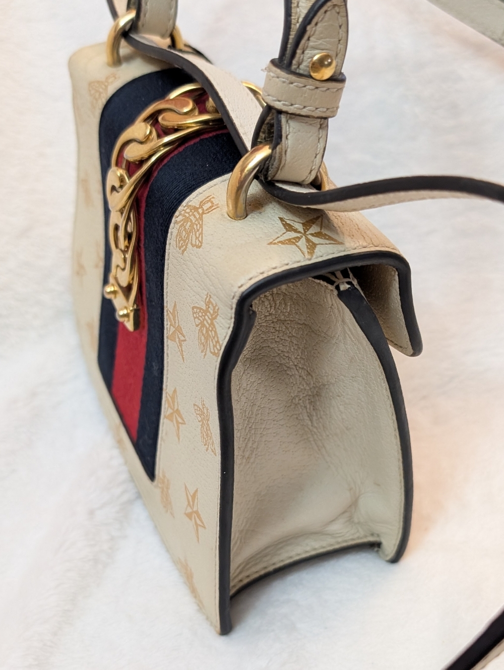 GUCCI Sylvie Sherry Line Bee Star 2Way Leather Handbag Shoulder Bag off White  - Picture 11 of 15